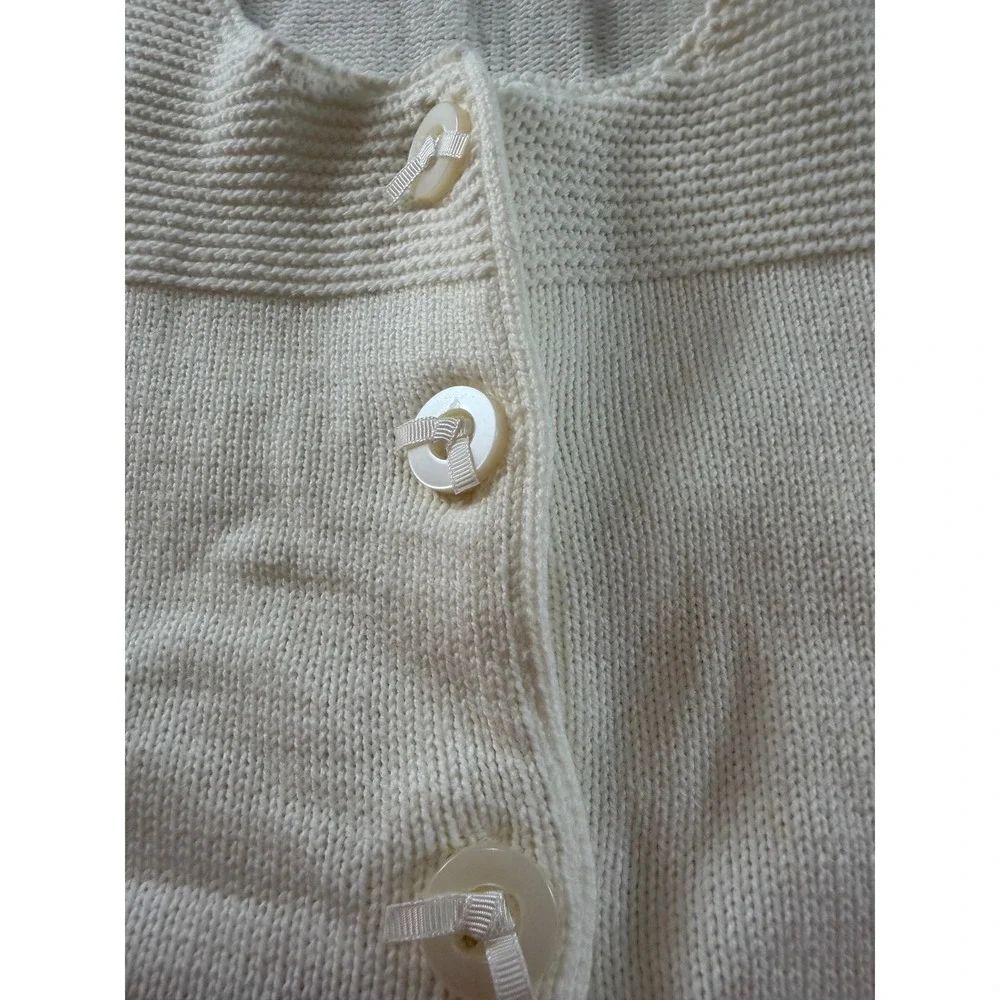 SML Design Cream Ivory Button Front Cardigan Sweater Textured Yoke 3/4 Sleeve L